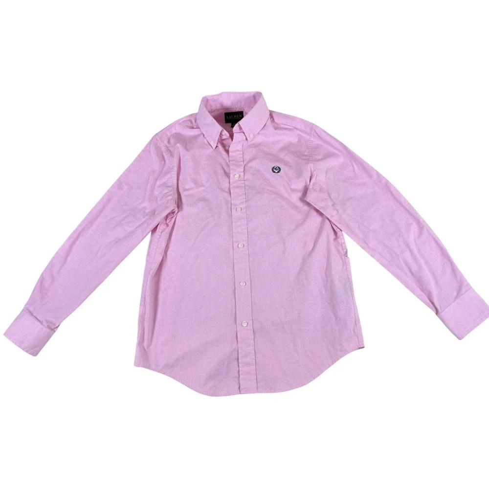 Lauren Ralph Lauren Pink Micro Houndstooth Button Down Shirt Boys 14 Preppy